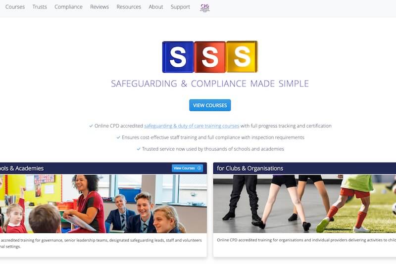 Screenshot of the home page