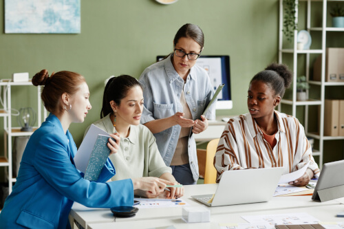 group of teachers with an inspector