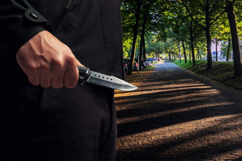 Man in a park with a knife