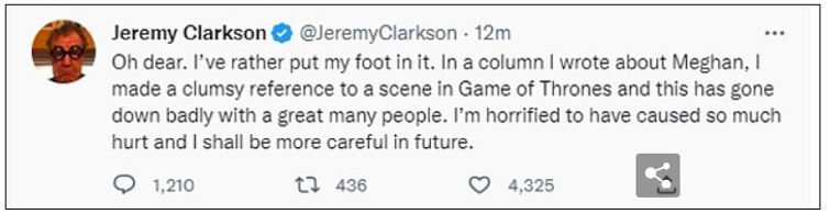 Jeremy Clarkson's response tweet
